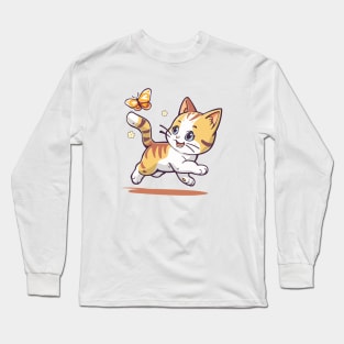 Kitten plays with a butterfly. Long Sleeve T-Shirt